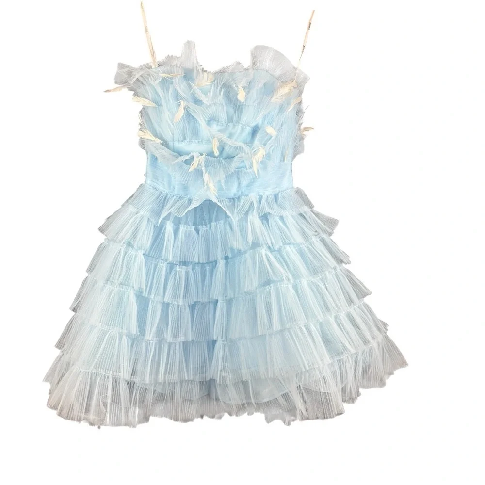 Mac Duggal Feathered Strapless Tulle Fit and Flare Prom/Homecoming Dress Sz 4 - Picture 2 of 14